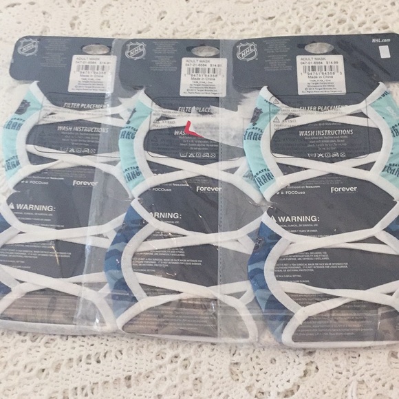 NEW NHL Kraken Face Masks Sealed 3 Packages - Picture 2 of 5